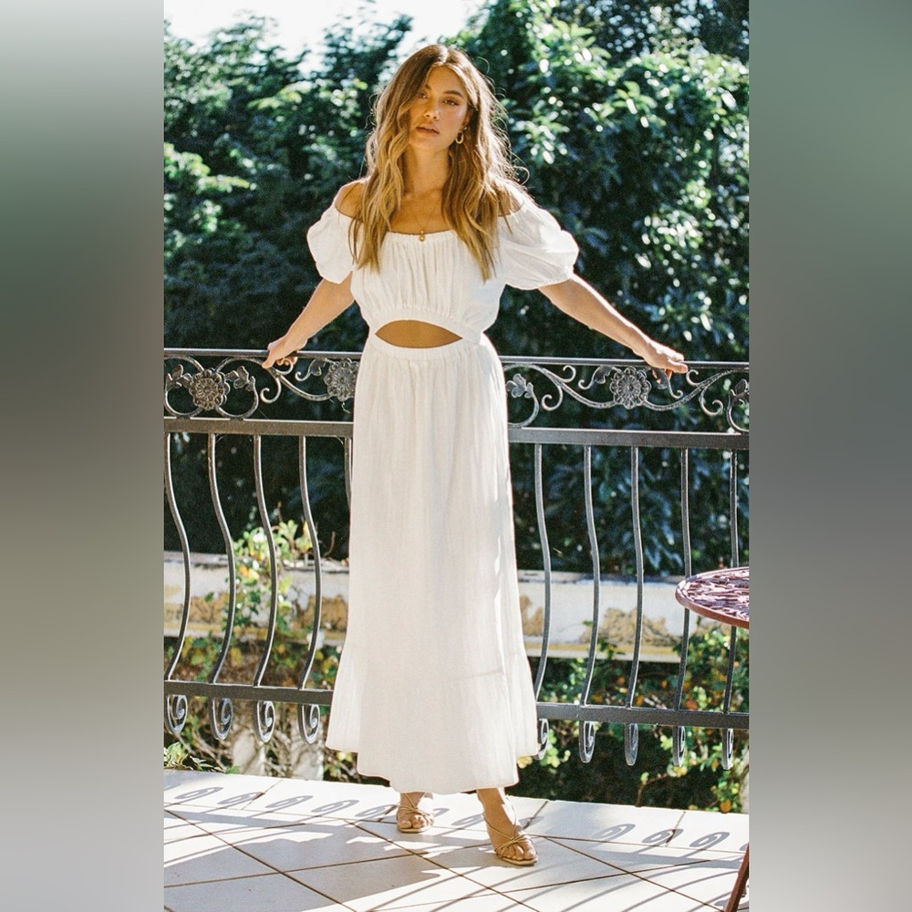 SABO White Midi Cutout Dress